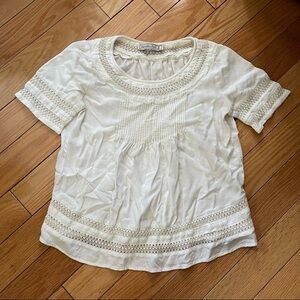 Abercrombie & Fitch White Cream Pleated Crochet Short Sleeve Top